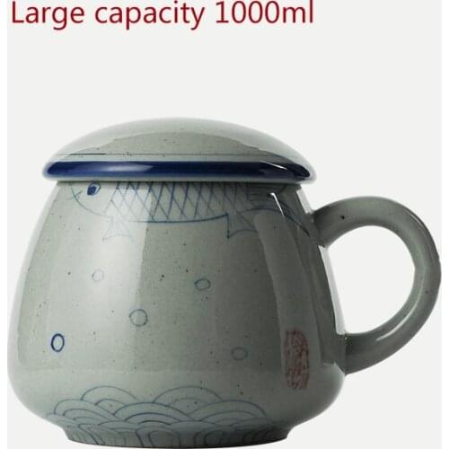 1000ml large capacity mug ceramic tea cup with lid creative office home tea cup retro handmade depicting porcelain cup