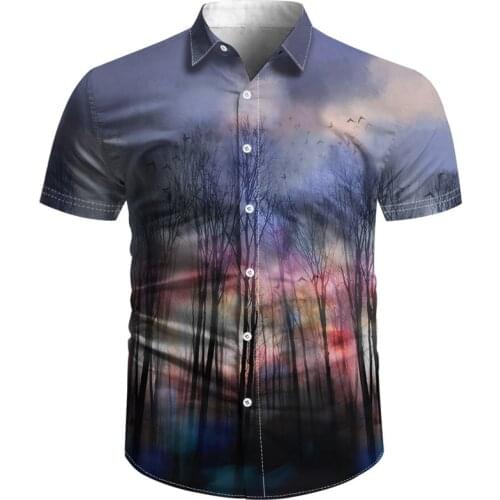 Fashion forest print mens 3D shirt casual shirt fine dyed cloth shirt beach 3D print Harajuku hip hop shirt