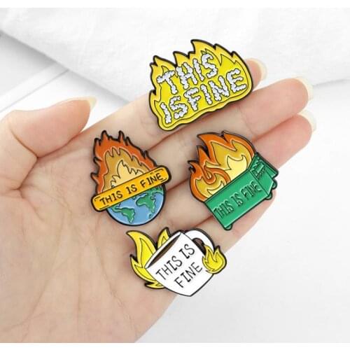 Cartoon Funny Humor Brooches Anima THIS IS FINE Enamel Pins Badge Jewelry Gift for Friends