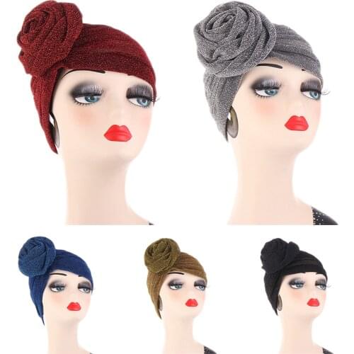 Muslim Women Chemo Cap Hat Pleated Headscarf Turban Bonnet Hijab Beanie Islamic Arab Glitter Indian Hat Hair Loss Chemo Cap New