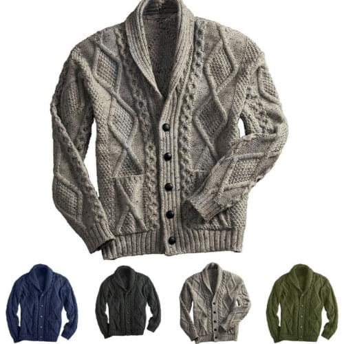 Mens Chunky Collar Cardigan Sweater Buttons Knitted Coat Jacket Warm Knitwear US