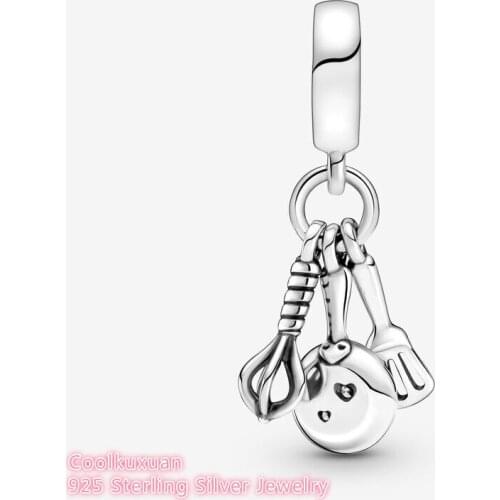 2021 Autumn Original 925 Sterling Silver Spatula, Frying Pan & Whisk Dangle Charm beads Fits Pandora bracelets Jewelry Makin