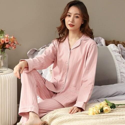 Pajama Set Women V-neck Long Sleeve Striped Comfortable Cotton Female Pajamas Plus Size XXXL Korean Style Home Clothing Casual