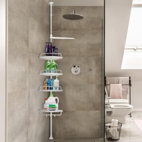 Bathroom Shelf Organizer Shower Storage Rack Wall Mounted Shampoo Holder 4-layer No Drilling Lifting Rod Shower Head Holder HWC