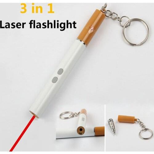 Portable 3 in 1 laser red dot indicator/writing pen/mini LED flashlight simulation cigarette creative birthday gift
