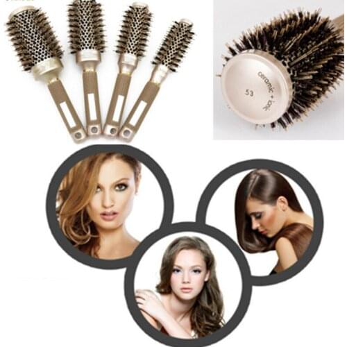 Плойка Для Волос Professional Thermal Ceramic Ionic Round Barrel Hair Brush Comb With Boar Bristle Mp