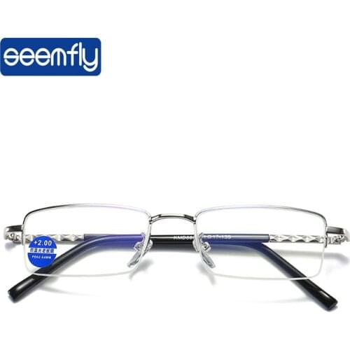 Seemfly Anti-Blu-ray Reading Glasses UltraLight Half Frame Glasses HD Presbyopia Women Men Far sight Eyewear Diopter +1.5 2 2.5