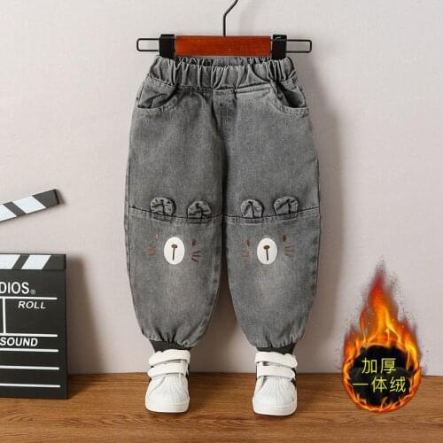 Cartoon Bear Ears Girl Boy Pants Spring and Winter Children Harren Pants Baby Pants Baby Trousers Children Casual Denimn Pants