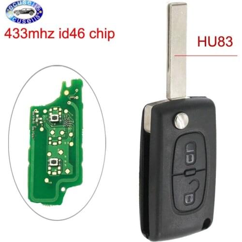 Keyless Entry Remote Car Key Fob 2 Button 433MHz ID46 for Citroen C2 C3 C04 C5 C6 C8 HU83 Blade