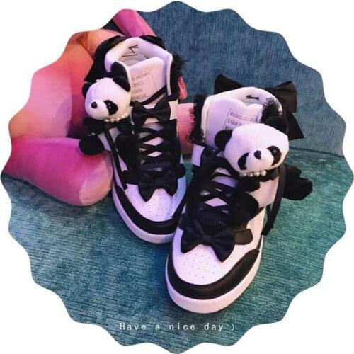 Japanese cute panda high-top casual shoes kawaii girl tea party princess high heel 6cm women shoes cute bowknot college style