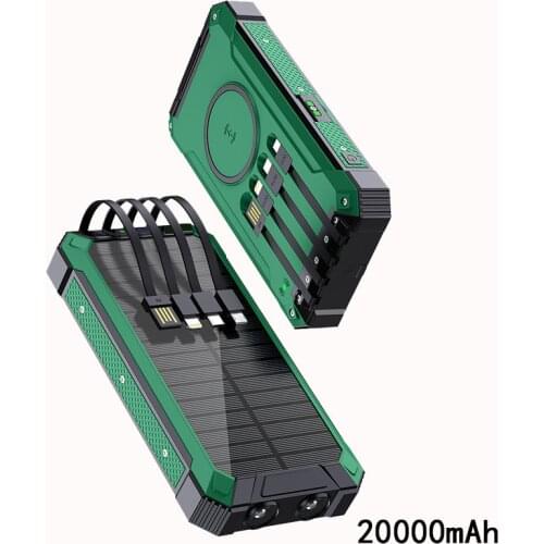 Qi Wireless Charger 20000mAh Solar Power Bank with Cable USB Type C Powerbank For Huawei iPhone 12 Samsung S21 Xiaomi Poverbank