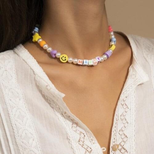 Bright Colorways Stars/Hearts/HAPPY Alphabets Letters/Smile Face Mixed Elements Boho Beaded Choker