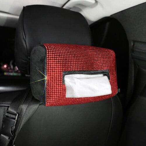 Colorful Crystal Car Tissue Box Holder Seat Back Headrest Hanging Diamond Tissue Paper Case Rhinestone Sunshade Tissue Box