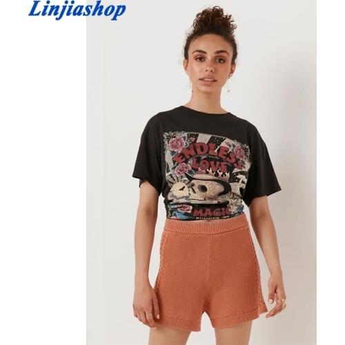 Spring and summer girl cotton print endless love skull head short sleeve T-shirt round neck trend T-shirt 2021 NEW