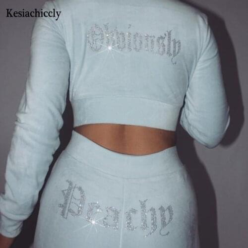 Kesiachiccly 2021 Velvet Long Sleeve Zipper Bodycon Sexy Jumpsuit Autumn Winter Women Fashion Diamonds Streetwear Outfits Jumper