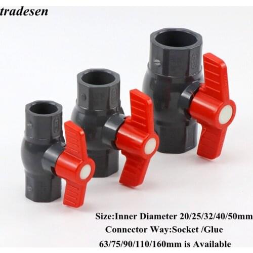 1Pcs I.D 20~50mm PVC Ball Valve Aquarium Fish Tank Drain Pipe Connector Garden Irrigation Water Valve Home Watering Supply Joint