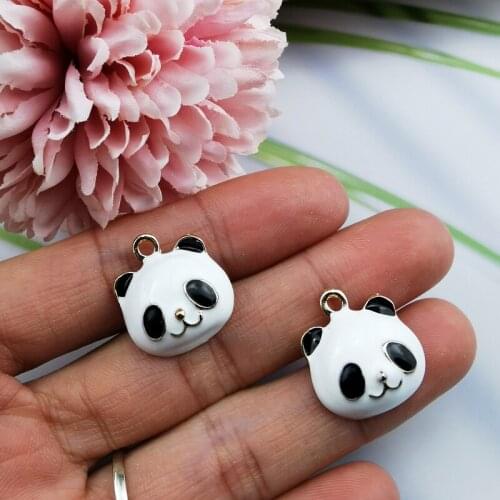 10pcs Lovely Panda Head Enamel Charms Pendant Cute Metal Earrings Finding Fit DIY Bracelet Fashion Jewelry Accessory 16*18mm