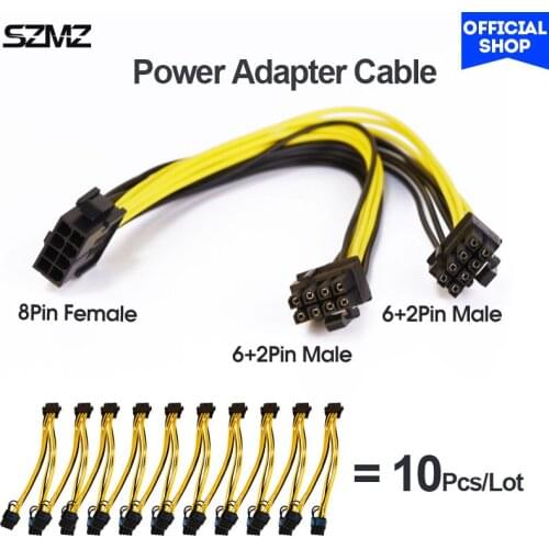 10pcs/lot GPU VGA PCIe 8 Pin To Dual 2X 8 Pin (6+2) PCI Express Power Adapter Y-Splitter Extension Cable for mining motherboard
