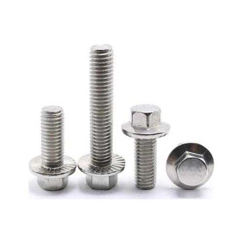 2pcs M12 hexagon flange face screws outer hex embossing screw mechanical bolts stainless steel bolt GB5787 25mm-55mm length