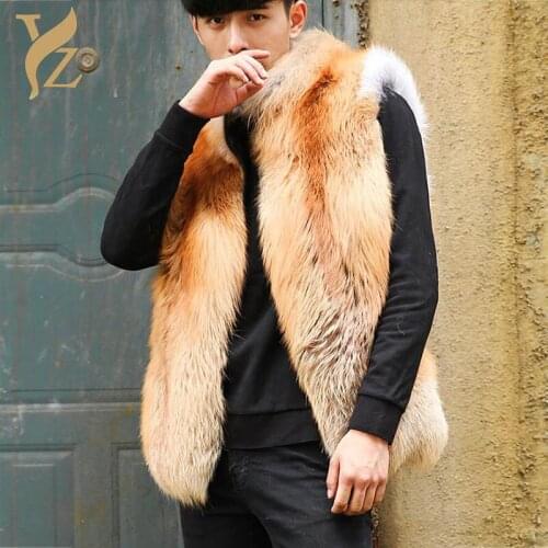 2018 Fashion Fox Fur Coats Winter All-match Real Fur Gilet Furry Vest Men Tops With Warm Stand Collar Winter Outerwear Overcoats