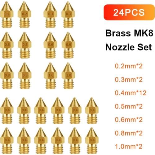 24Pcs 3D Printer MK8 Extruder Brass Nozzle Accessory For Ender 3 For Anet A8 Creality CR-10 CR-10S S4 S5