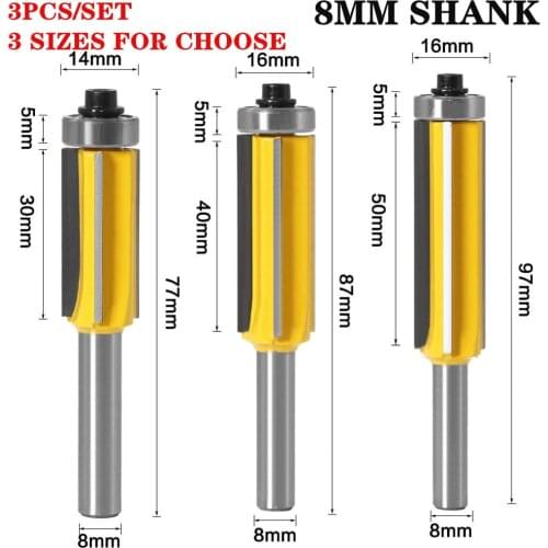 3Pcs 8mm Shank 4 Flute Trimming Knife Edging Trimmer Wood Router Bit Woodworking Tools Router Bits For Wood