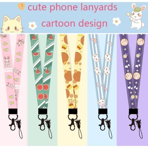 40pcs Cute Lanyard Cartoon Rabbit Bear Cat Phone Straps Long Neck Lanyards for Mobile Phone Accessories Charm Pink Lanyards DIY