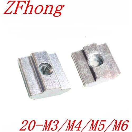20pcs 50pcs M3 M4 M5 M6 T Sliding Nut Block Square Nuts 2020 Aluminum Profile Slot 6 Zinc Coated Plate Aluminum Accessories