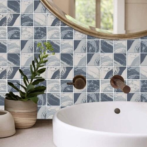 6pcs Lattice Wall Mural Adhesive Mosaic Waterproof Tile Stickers For Bathroom Decoration pvc Kitchen Decorative Mirrors Posters