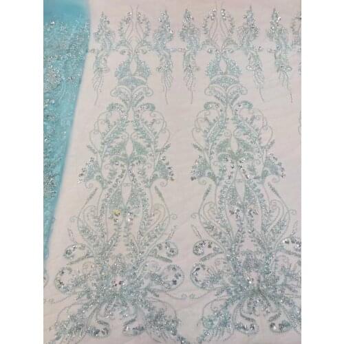 African Lace Fabric with beads and sequins High Quality S-426682 Nigerian Lace Fabric Wedding French Net Lace Fabric For Dress