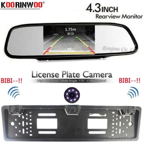 Koorinwoo Auto European License Plate Frame camera Parking Car Rear View Camera parking Sensor Car Mirror Monitor TFT LCD Screen