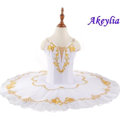 White Gold Adults Pre-professional Ballet Tutu Women Pancake Classical Ballet Tutu Gamzatti Competition Performance Ballet 18012