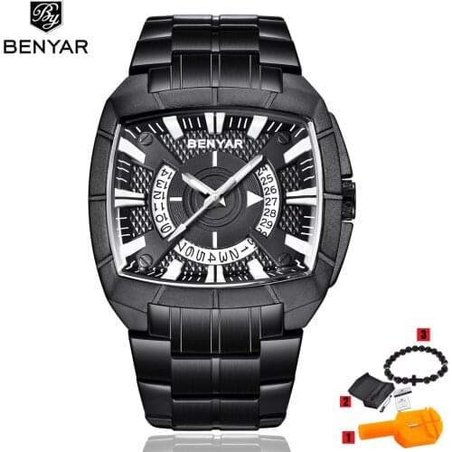 BENYAR Top Brand Luxury Men Watch Casual Military Quartz Sports Wristwatch Full Steel Waterproof Mens Clock Relogio Masculino