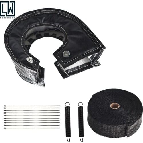 Black T6 Turbo Heat Shield Blanket Cover + 2" 50FT Exhaust Header Wrap Tape FREE