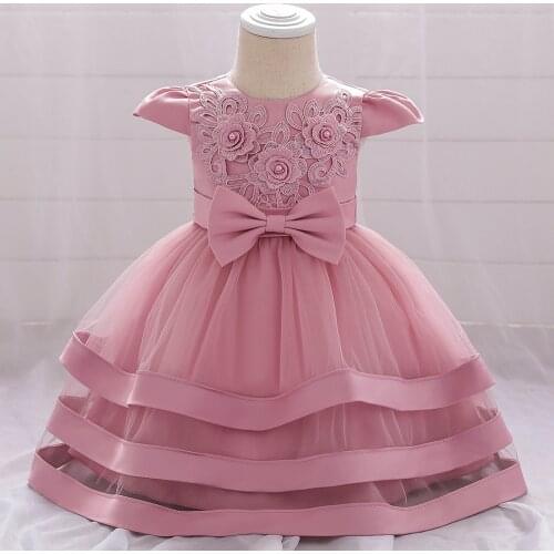 Baby Clothes New Girls Hand-Beaded Princess Dresses Embroidered Bowknot Lace Gauze Tutu Skirt 1 Year Old Dress Flower Girl Dress