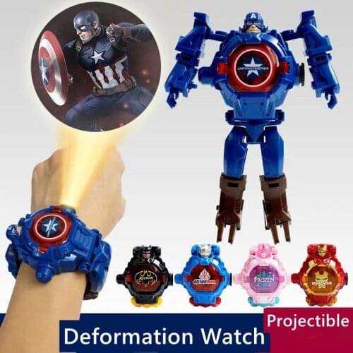 Disney Avengers Electronic Watches Toy 3D Projection Spider Man Captain America Deformation Toys Children Gift