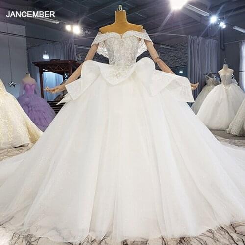 HTL2168 White Applique Print Pattern Bridal Dress Tube Top Shiny Rhinestone Sequins Decorative New Wedding Vestido Boda 2021