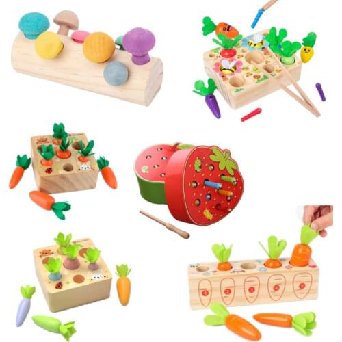 Montessori Toy Wooden Toys Baby Set Pulling Carrot Shape Matching Size Cognition Montessori Educational Toy Wooden Toys baby