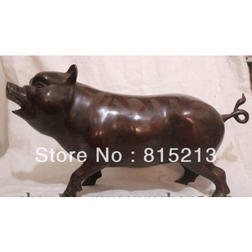 Bi00593 15" China Chinese Folk Fengshui Bronze Zodiac Year Pig Animal Statue sculpture