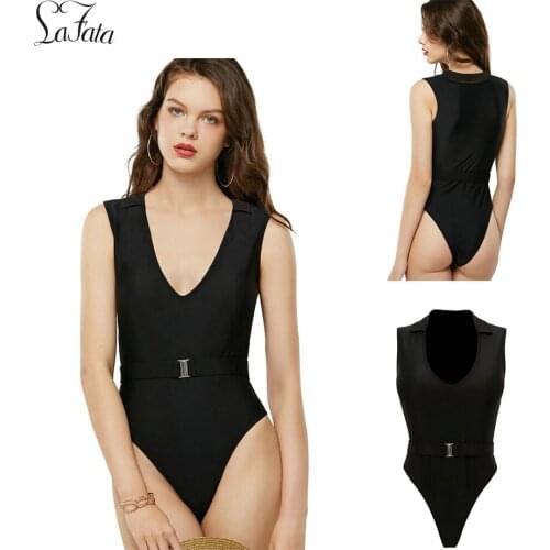 LaFata Womens One Piece Lapel Swimsuit Push-Up Swimwear Beachwear