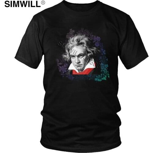 Mens Ludwig Van Beethoven T-Shirt Personality Music Classical Composer Tee Shirts Short Sleeved Pure Cotton Printed Tshirt Merch