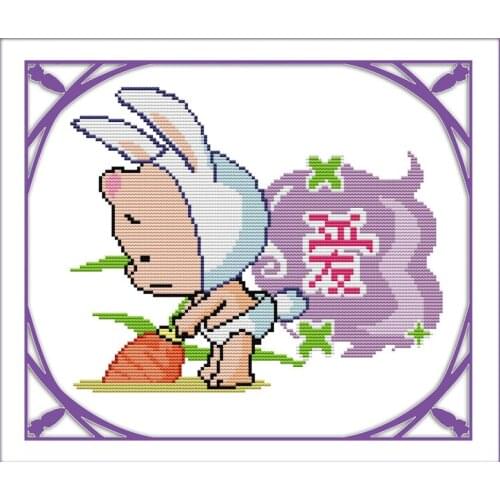 Love rabbit cross stitch kit cartoon 14ct 11ct count print canvas stitching embroidery DIY handmade needlework