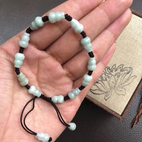 Natural Jade Emerald Gourd Beads Adjustable Bracelet Adjustable Bangle Charm Jewellery Fashion Hand Knitted Woman Luck Amulet