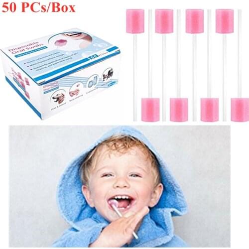 50Pcs/Box Disposable Plum Blossom Shaped Oral Care Sponge Swabs Unflavored Sterile Dental Swab Sticks for Mouth Cavity Cleaning