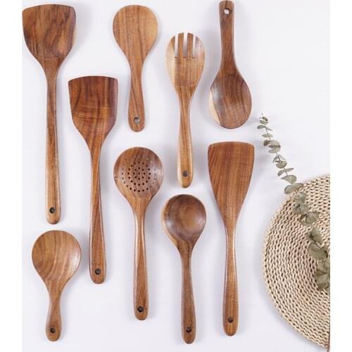 Natural Wooden Spoon & Fork Dinner Kit Rice Soups Utensil Cereal Handmade Home Tableware Dinnerware Cutlery For Kicthen big hot