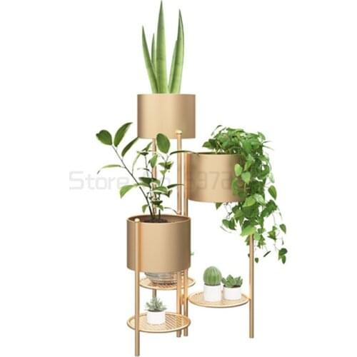 Simple green rose ground flower rack outdoor courtyard rack balcony black light luxury flowerpot movable folding flower rack