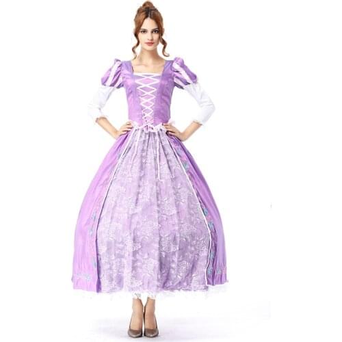 Purple Costume Adult Rapunzel Fancy Dress Anime Cosplay Costume Princess Fairytale Tangled Halloween Costume Dress