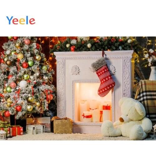 Christmas Tree Sock Fireplace Bear Carpet Baby Birthday Backdrop Photography Custom Photographic Background For Photo Studio