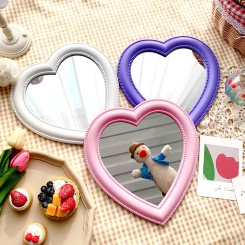 Pink Love Mirror Desktop Makeup Mirror Wall Mounted Dual-Use Vanity Mirror Girl Room Wall Decoration Heart-Shaped Mirror