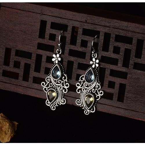 Bohemia 925 Sterling Silver Gemstone Drop Earring real Natural Amethyst Garnet Sapphire for Women Jewelry Bizuteria Earrings